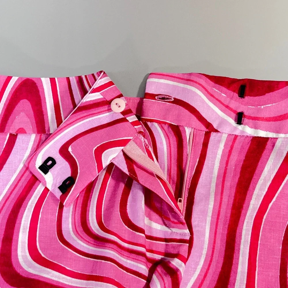 Zara Pink Psychedelic Swirl Linen Blend Wide Leg Pants Womens Size M Retro Boho